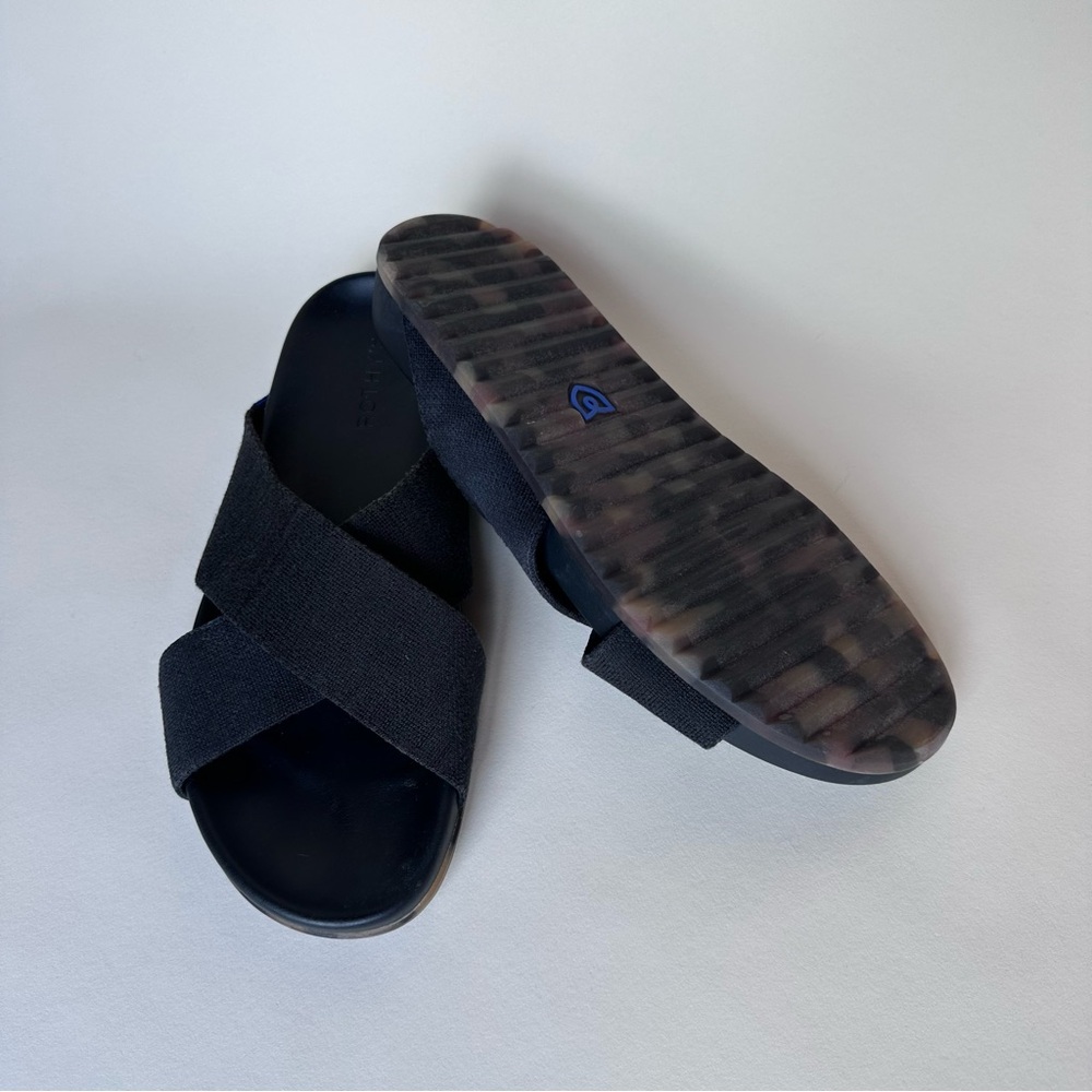 Rothy's Black the Weekend Slide Sandals in Size 10 with Tortoise Shell Sole - Picture 8 of 16